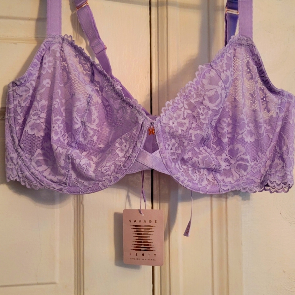 Savage X Fenty 42DDD Lavender Floral Lace Unlined Underwire Bra 